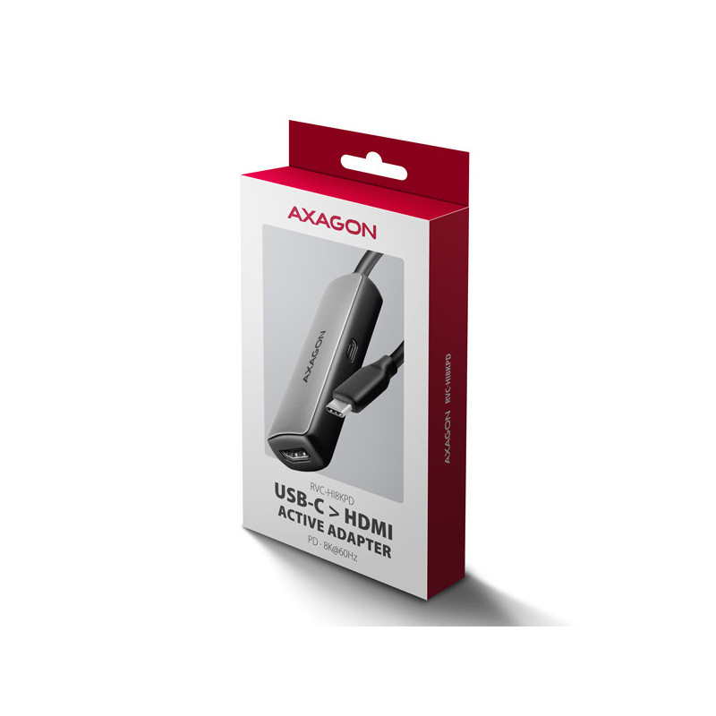 AXAGON RVC-HI8KPD, USB-C → HDMI 2.1 redukcia/adapter, 8K/60Hz, 4K/144Hz, HDR10+, PD100W