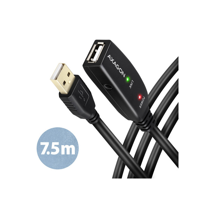 AXAGON ADR-207, USB 2.0 A-M → A-F aktívny predlžovací / repeater kábel, 7.5m