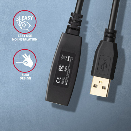AXAGON ADR-207, USB 2.0 A-M → A-F aktívny predlžovací / repeater kábel, 7.5m