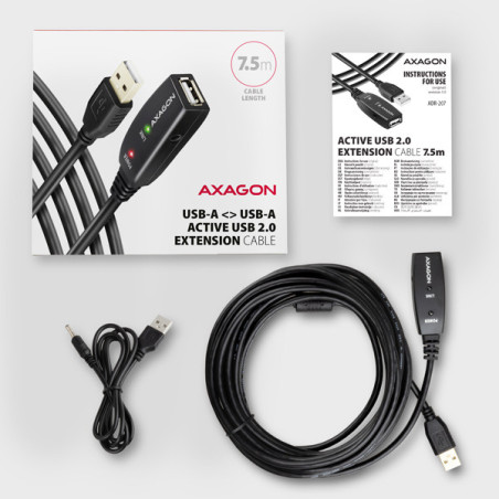 AXAGON ADR-207, USB 2.0 A-M → A-F aktívny predlžovací / repeater kábel, 7.5m