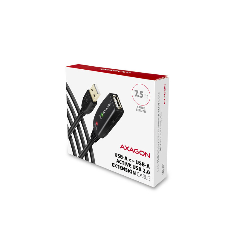 AXAGON ADR-207, USB 2.0 A-M → A-F aktívny predlžovací / repeater kábel, 7.5m