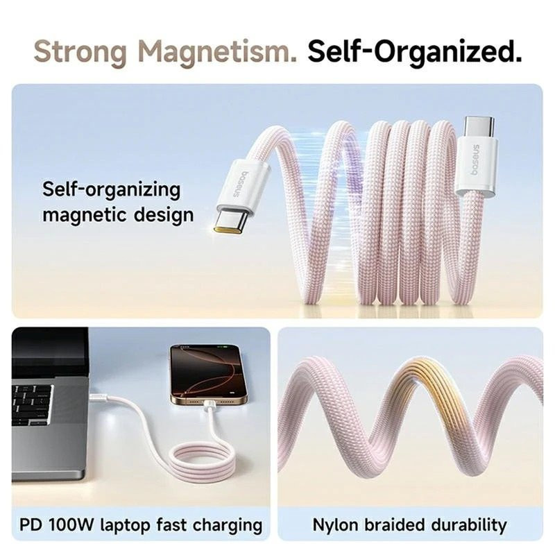 Baseus Dynamic 4 Pro Series Dátový Kábel USB-C - USB-C 100W 1m Baby Pink