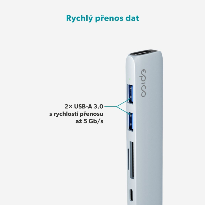 Epico 6v1 hliníkový USB-C 8K hub - modrá