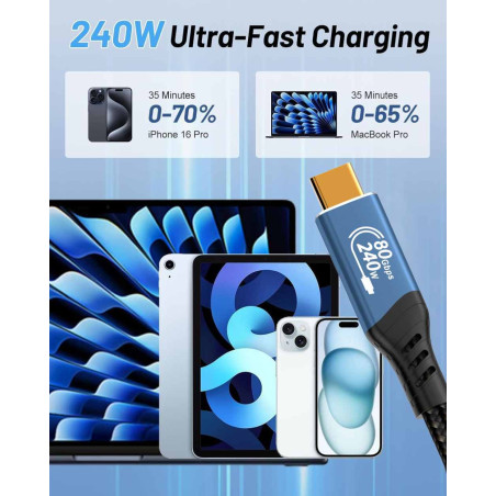 PremiumCord USB4™ Version2.0 80Gbps 16K@60Hz 240W Thunderbolt 3 a 4 kábel 0,8m