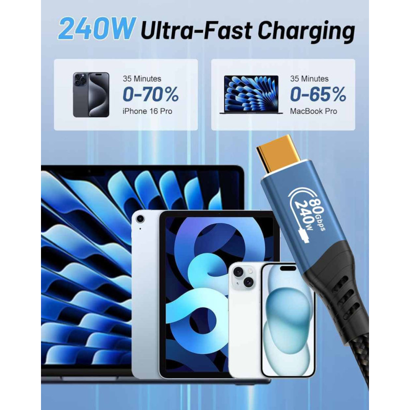 PremiumCord USB4™ Version2.0 80Gbps 16K@60Hz 240W Thunderbolt 3 a 4 kábel 1m