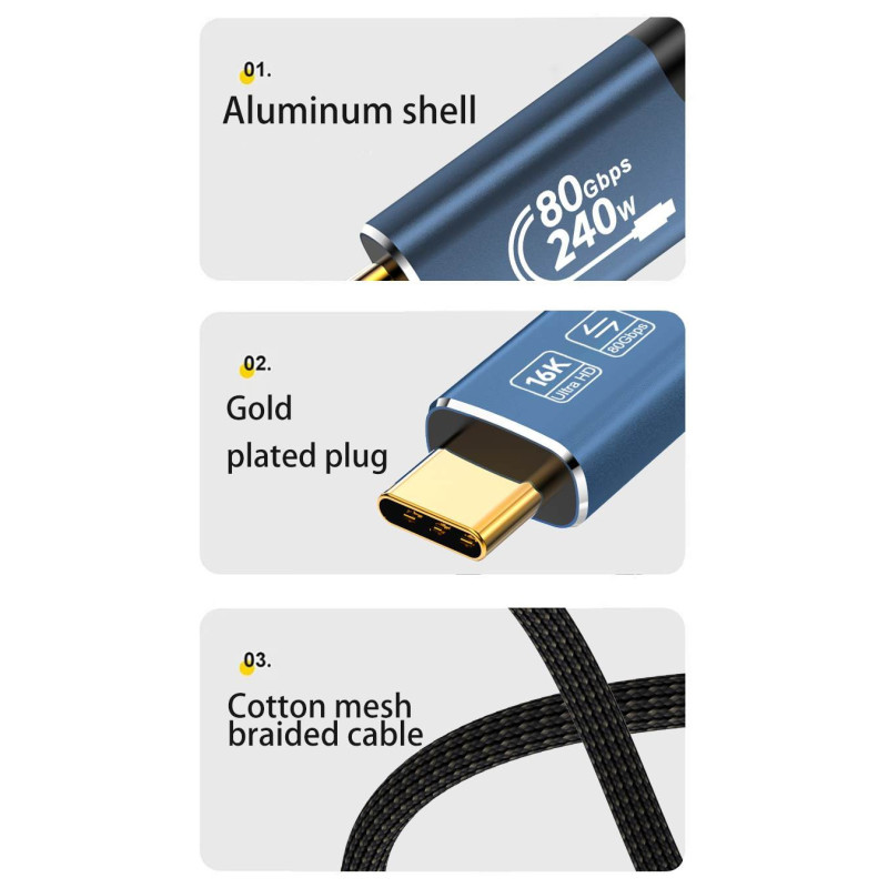 PremiumCord USB4™ Version2.0 80Gbps 16K@60Hz 240W Thunderbolt 3 a 4 kábel 1,5m