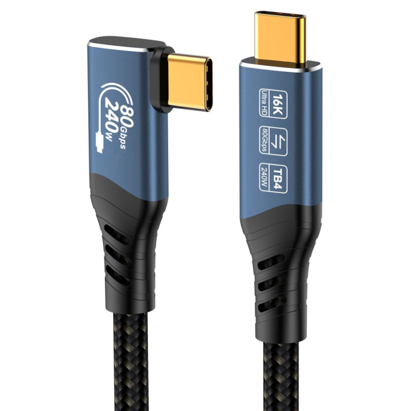 PremiumCord USB4™ Version2.0 80Gbps 16K@60Hz 240W Thunderbolt 3 a 4 kábel zahnutý 0,8m