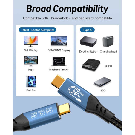 PremiumCord USB4™ Version2.0 80Gbps 16K@60Hz 240W Thunderbolt 3 a 4 kábel zahnutý 0,8m