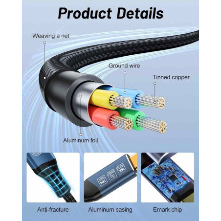 PremiumCord USB4™ Version2.0 80Gbps 16K@60Hz 240W Thunderbolt 3 a 4 kábel zahnutý 1m