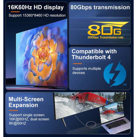 PremiumCord USB4™ Version2.0 80Gbps 16K@60Hz 240W Thunderbolt 3 a 4 kábel zahnutý 1m