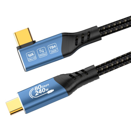 PremiumCord USB4™ Version2.0 80Gbps 16K@60Hz 240W Thunderbolt 3 a 4 kábel zahnutý 1,2m