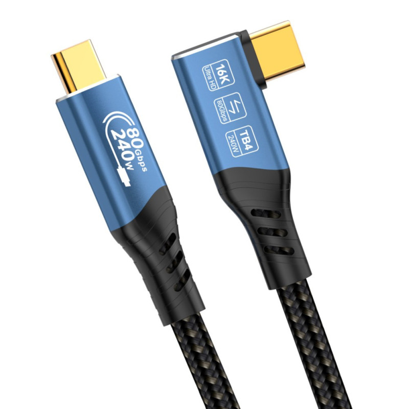 PremiumCord USB4™ Version2.0 80Gbps 16K@60Hz 240W Thunderbolt 3 a 4 kábel zahnutý 1,2m