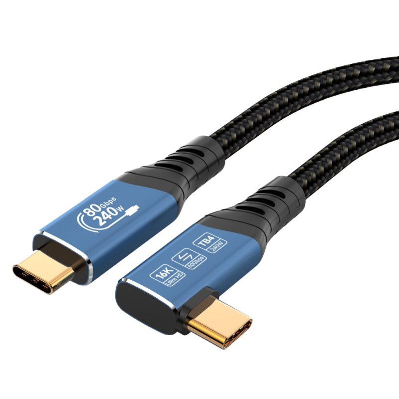 PremiumCord USB4™ Version2.0 80Gbps 16K@60Hz 240W Thunderbolt 3 a 4 kábel zahnutý 1,2m