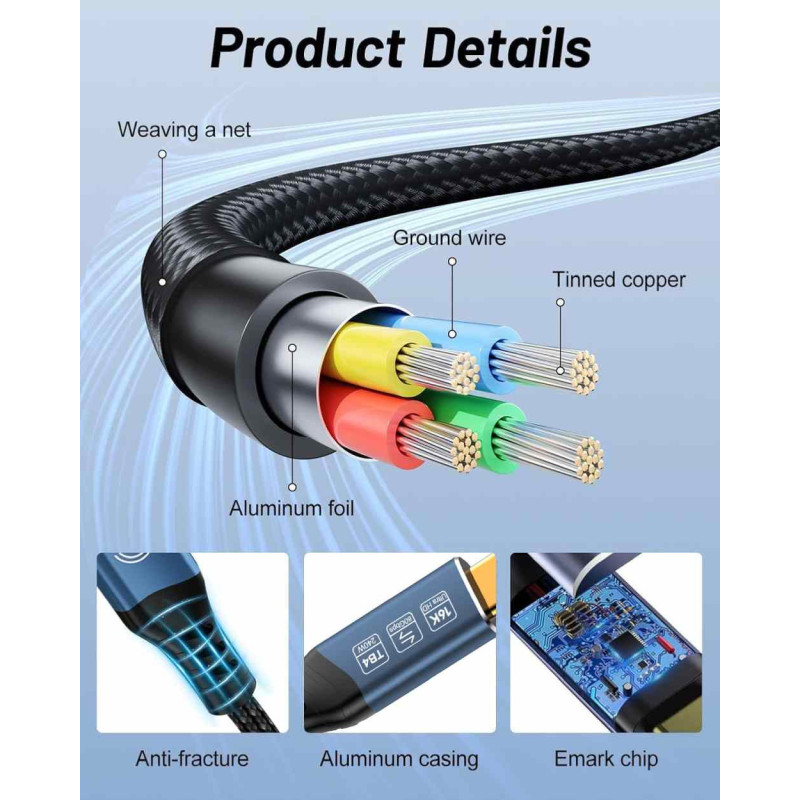 PremiumCord USB4™ Version2.0 80Gbps 16K@60Hz 240W Thunderbolt 3 a 4 kábel zahnutý 1,5m