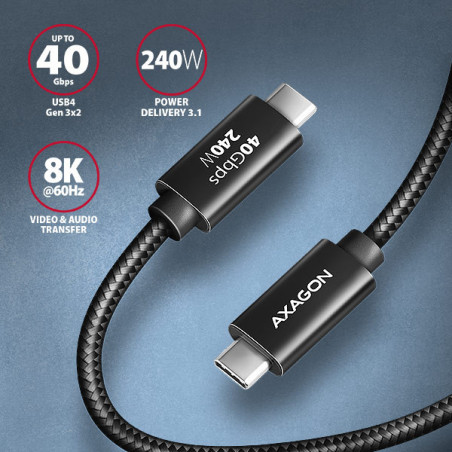 AXAGON BUCM4X-CM05AB NewGEN+ kábel USB-C → USB-C, 0.5m, USB4 Gen 3×2, PD 240W 5A, 8K HD, ALU, oplet