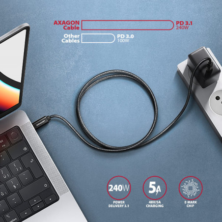 AXAGON BUCM4X-CM05AB NewGEN+ kábel USB-C → USB-C, 0.5m, USB4 Gen 3×2, PD 240W 5A, 8K HD, ALU, oplet