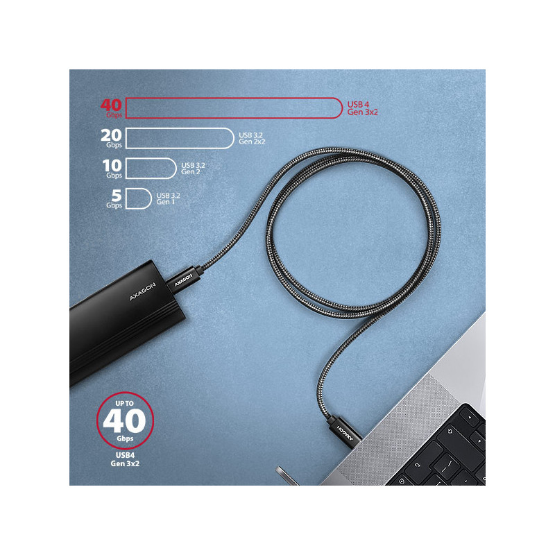 AXAGON BUCM4X-CM05AB NewGEN+ kábel USB-C → USB-C, 0.5m, USB4 Gen 3×2, PD 240W 5A, 8K HD, ALU, oplet