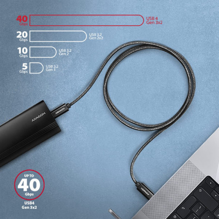AXAGON BUCM4X-CM05AB NewGEN+ kábel USB-C → USB-C, 0.5m, USB4 Gen 3×2, PD 240W 5A, 8K HD, ALU, oplet