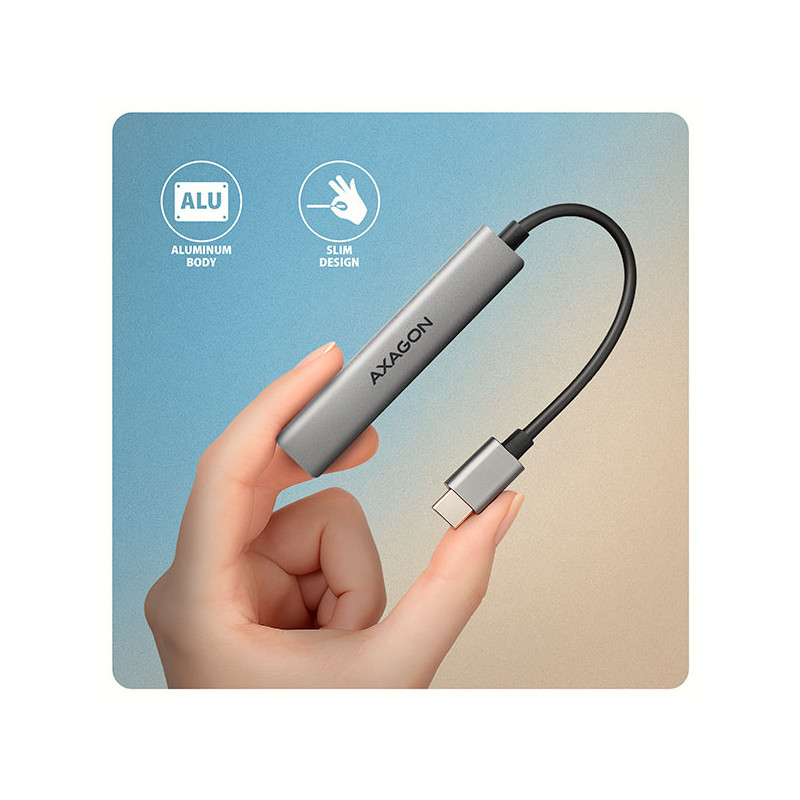 AXAGON HUE-STC, 4x USB ALU STRIP hub, 1x USB-A 5Gbps, 2x USB-A & 1x USB-C 480Mbps, kábel USB-C 12cm