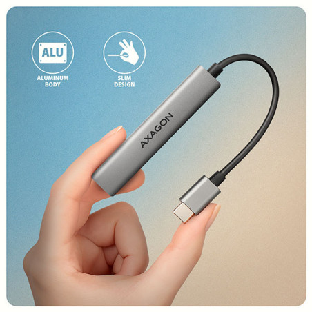 AXAGON HUE-STC, 4x USB ALU STRIP hub, 1x USB-A 5Gbps, 2x USB-A & 1x USB-C 480Mbps, kábel USB-C 12cm