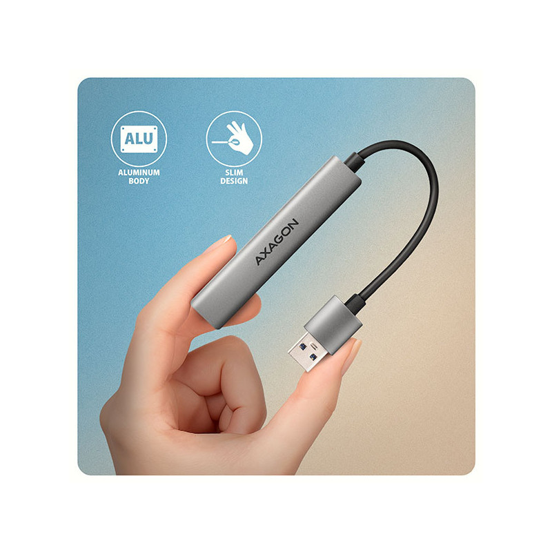 AXAGON HUE-STA, 4x USB ALU STRIP hub, 1x USB-A 5Gbps, 2x USB-A & 1x USB-C 480Mbps, kábel USB-A 12cm