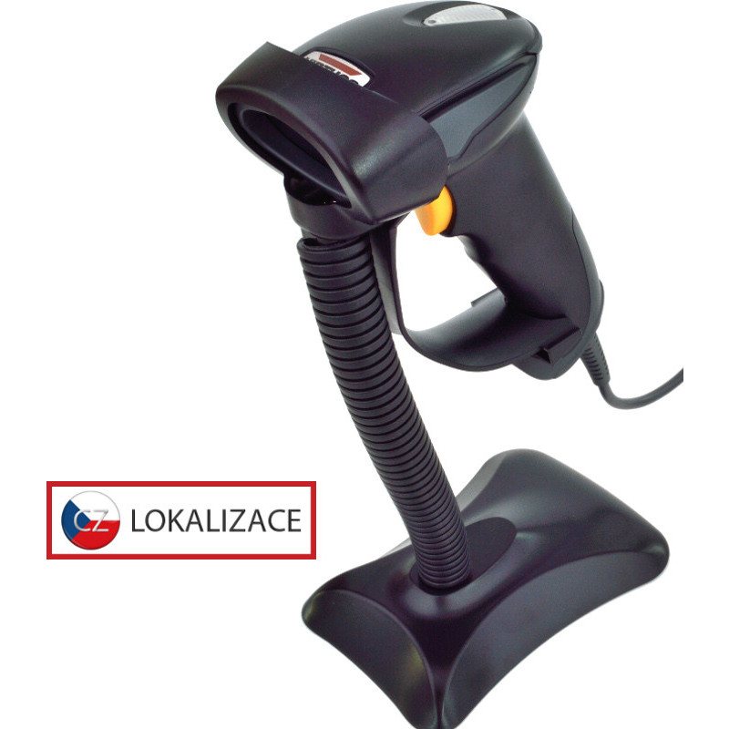 CCD čítačka Virtuos HT-310A, dlhý dosah, USB (klávesnica/RS-232 emulácia), stojan, čierna