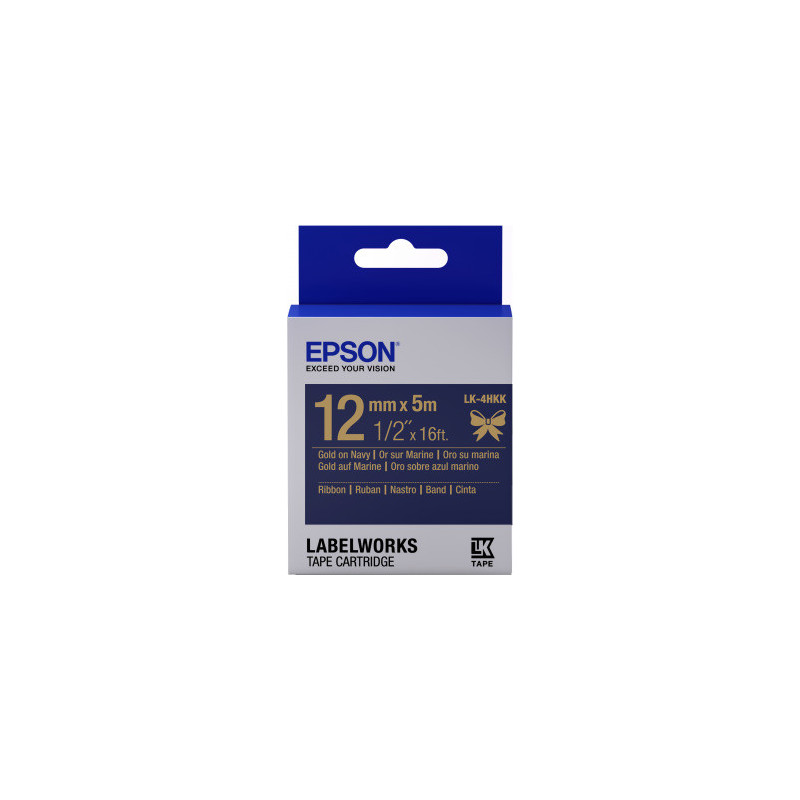 Epson zásobník so štítkami – saténový pásik, LK-4HKK, zlatá / námornícka modrá, 12 mm (5 m)