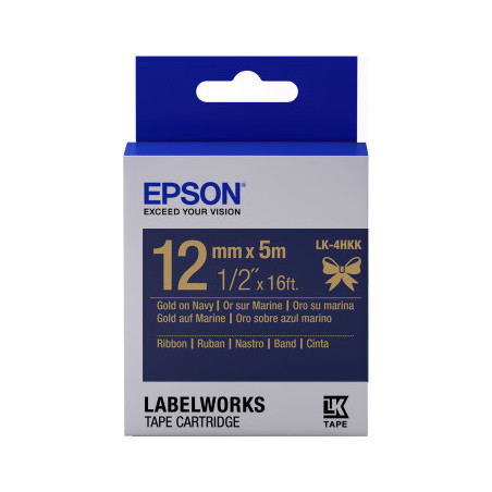Epson zásobník so štítkami – saténový pásik, LK-4HKK, zlatá / námornícka modrá, 12 mm (5 m)
