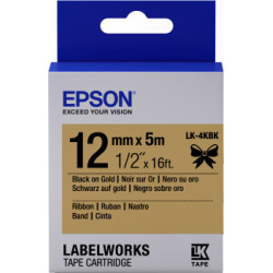 Epson zásobník so štítkami – saténový pásik, LK-4KBK čierna / zlatá, 12 mm (5 m)