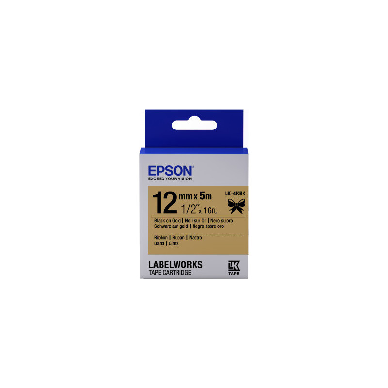 Epson zásobník so štítkami – saténový pásik, LK-4KBK čierna / zlatá, 12 mm (5 m)