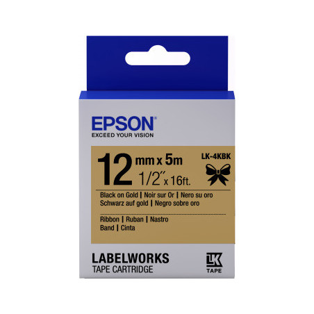 Epson zásobník so štítkami – saténový pásik, LK-4KBK čierna / zlatá, 12 mm (5 m)