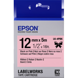 Epson zásobník so štítkami – saténový pásik, LK-4HKK, čierna/ružová, 12 mm (5 m)