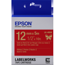 Epson zásobník so štítkami – saténový pásik, LK-4HKK, zlatá/červená, 12 mm (5 m)