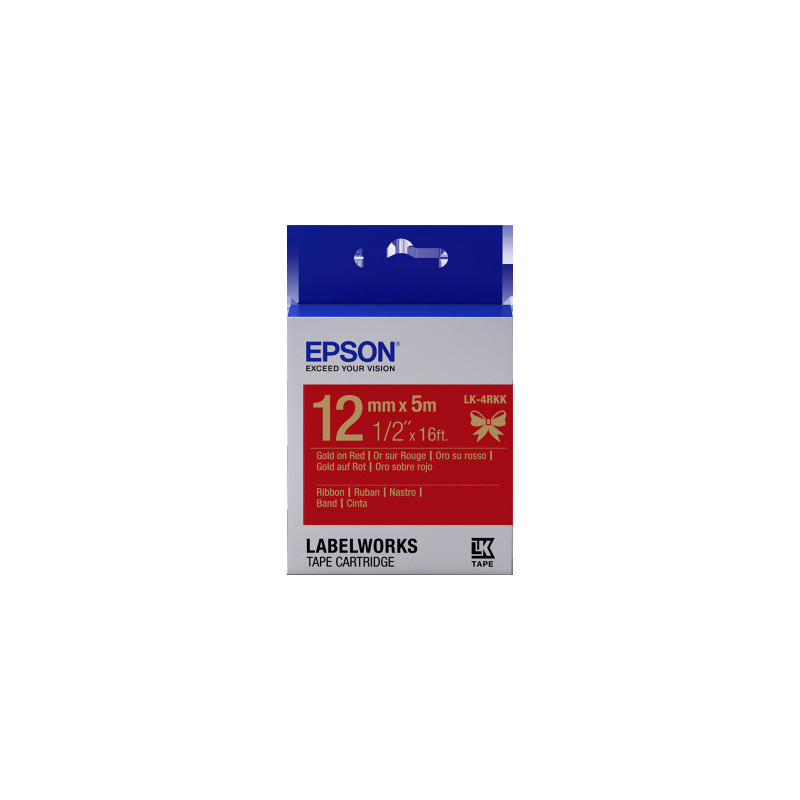 Epson zásobník so štítkami – saténový pásik, LK-4HKK, zlatá/červená, 12 mm (5 m)
