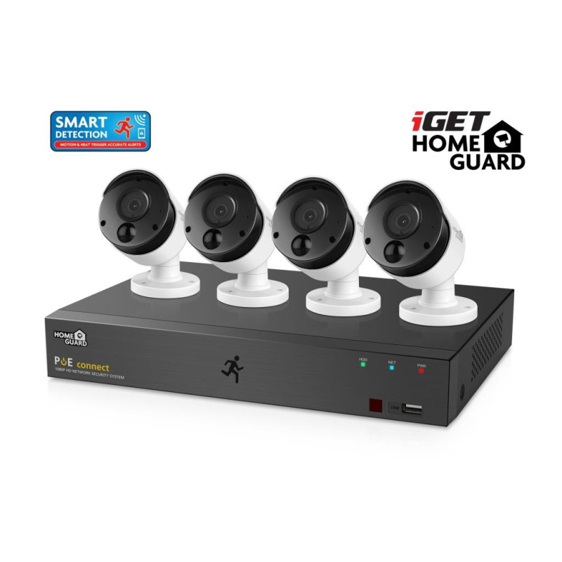 iGET HGNVK85304 - Kamerový PoE FullHD set, 8CH NVR + 4x IP 1080p kamera, SMART detekcia, W/M/Andr/iOS