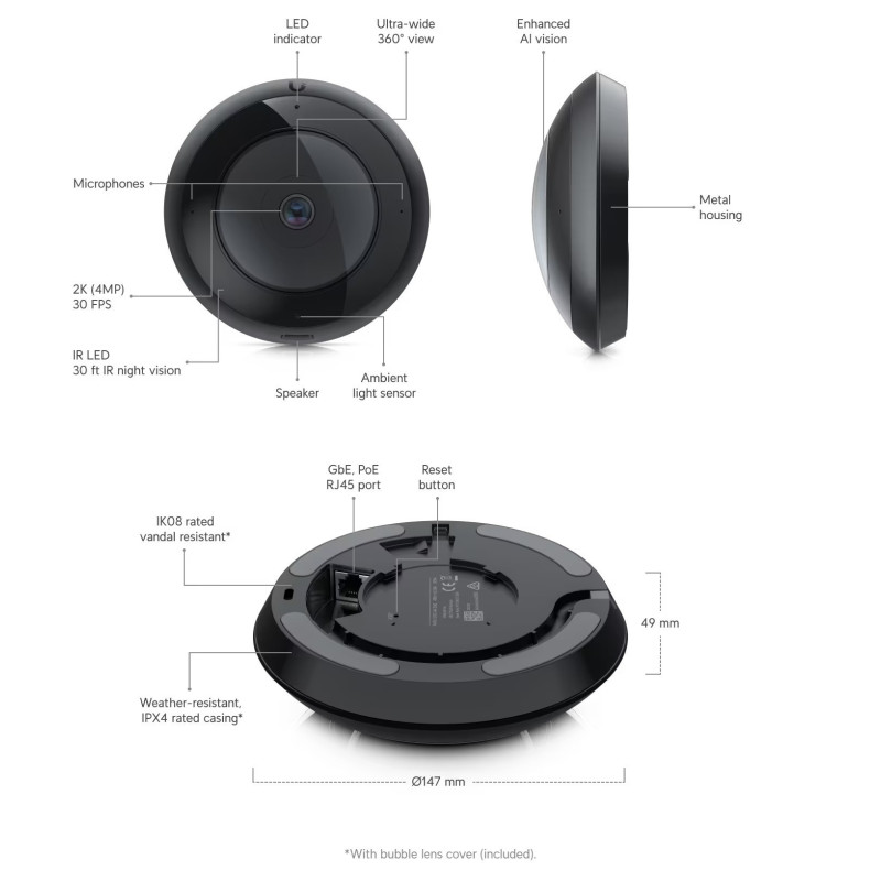Ubiquiti UVC-AI-360, UniFi Protect AI 360, čierna