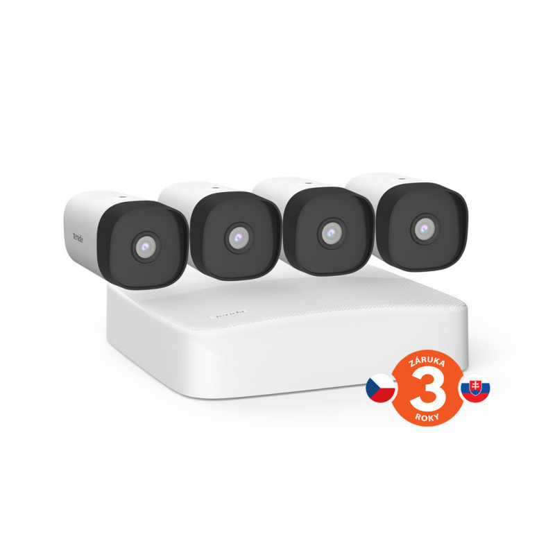 Tenda K4P-4TR - PoE kamerový set 4Mpx, 4CH NVR + 4x IP kamera 4Mpx, IP67, zvuk, web. rozhranie, CZ app