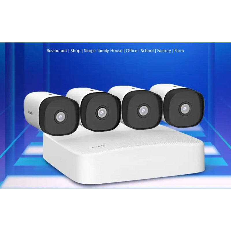 Tenda K4P-4TR - PoE kamerový set 4Mpx, 4CH NVR + 4x IP kamera 4Mpx, IP67, zvuk, web. rozhranie, CZ app