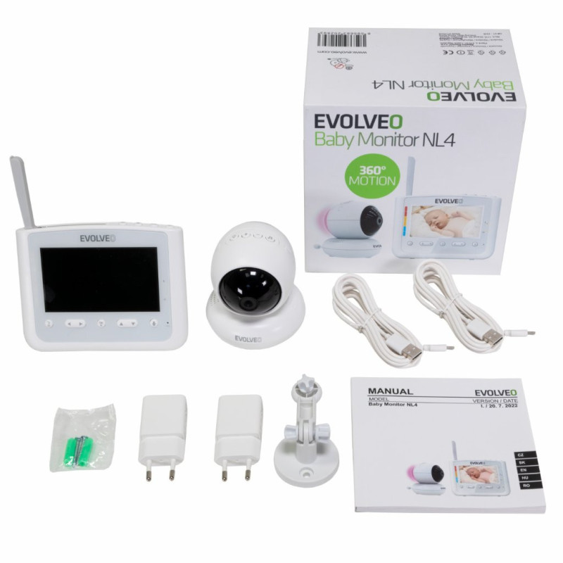 EVOLVEO NL4, detská videoopatrovateľka s nočným svetlom a otočnou kamerou