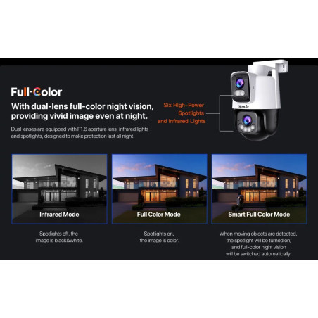 Tenda RH9-WCA - Vonkajšia otočná Dual Lens IP65 Wi-Fi 6 MPx kamera, nočná LED, audio, detekcia, CZ app