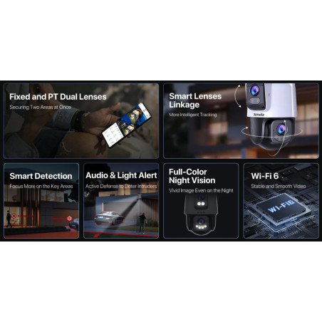 Tenda RH9-WCA - Vonkajšia otočná Dual Lens IP65 Wi-Fi 6 MPx kamera, nočná LED, audio, detekcia, CZ app