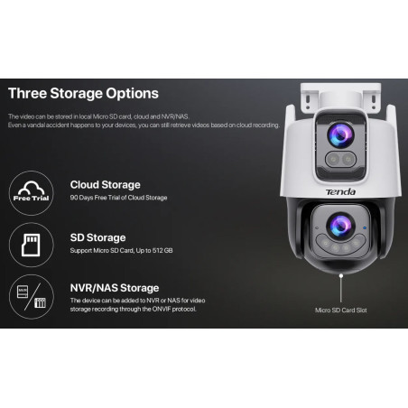 Tenda RH9-WCA - Vonkajšia otočná Dual Lens IP65 Wi-Fi 6 MPx kamera, nočná LED, audio, detekcia, CZ app