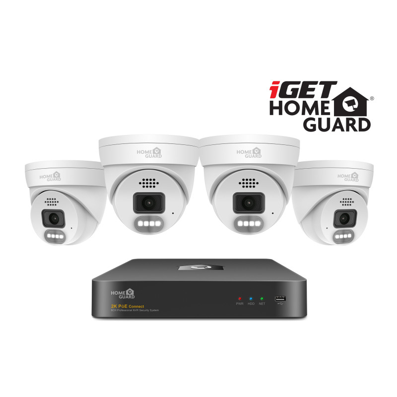 iGET HGNVK84804 - kamerový PoE set, 2K rozlíšenie, 8CH NVR + 4x kamera so zvukom, IR + LED, CZ app