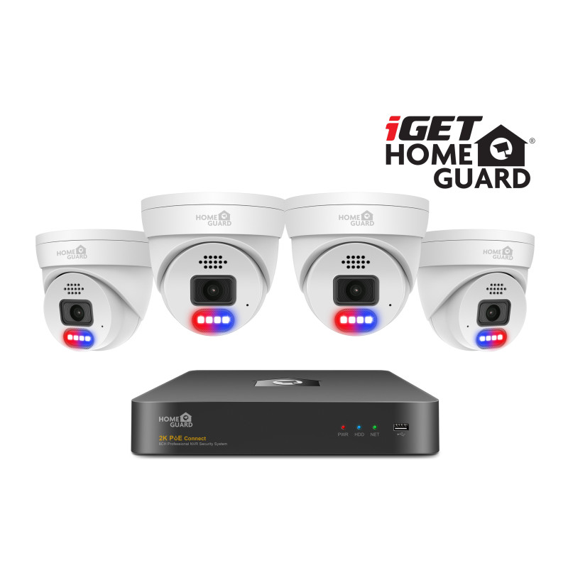 iGET HGNVK84804 - kamerový PoE set, 2K rozlíšenie, 8CH NVR + 4x kamera so zvukom, IR + LED, CZ app