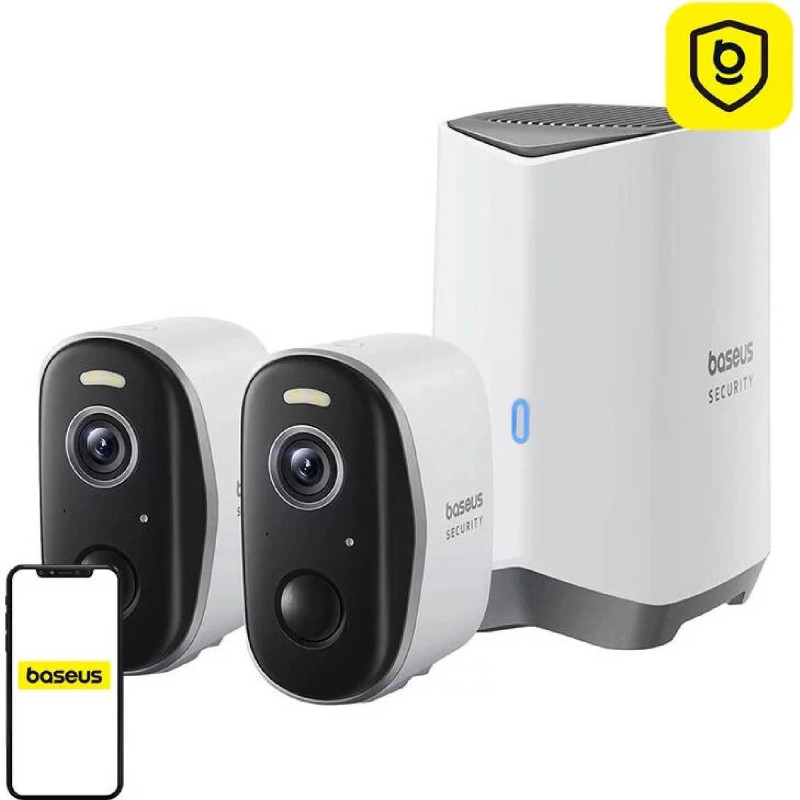 Baseus Vonkajšia kamera Security N1 Plus 2K (sada 2ks+centrálna stanica) biela