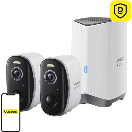 Baseus Vonkajšia kamera Security N1 Plus 2K (sada 2ks+centrálna stanica) biela