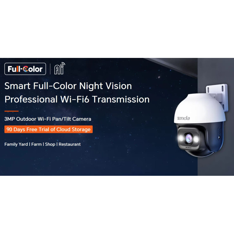 Tenda RH3-WCAv2 - vonkajšia otočná IP65 Wi-Fi 3MPx kamera, OnVif, nočná LED, LAN port, CZ aplikácie