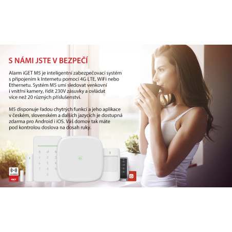 iGET SECURITY M5-4G Premium - Inteligentný 4G/WiFi/LAN alarm, ovládanie kamier a zásuviek, Android, iOS