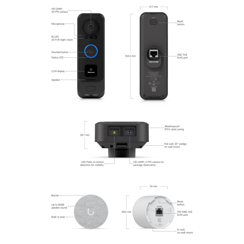 Ubiquiti UVC-G4 Doorbell Pro PoE Kit - G4 Doorbell Professional PoE Kit