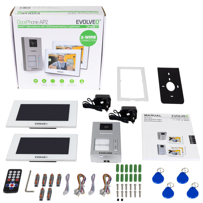 EVOLVEO DoorPhone AP2-2 drôtový videotelefón pre dva byty s aplikáciou, biely